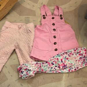 Pink Overalls and Patterned Pants Set